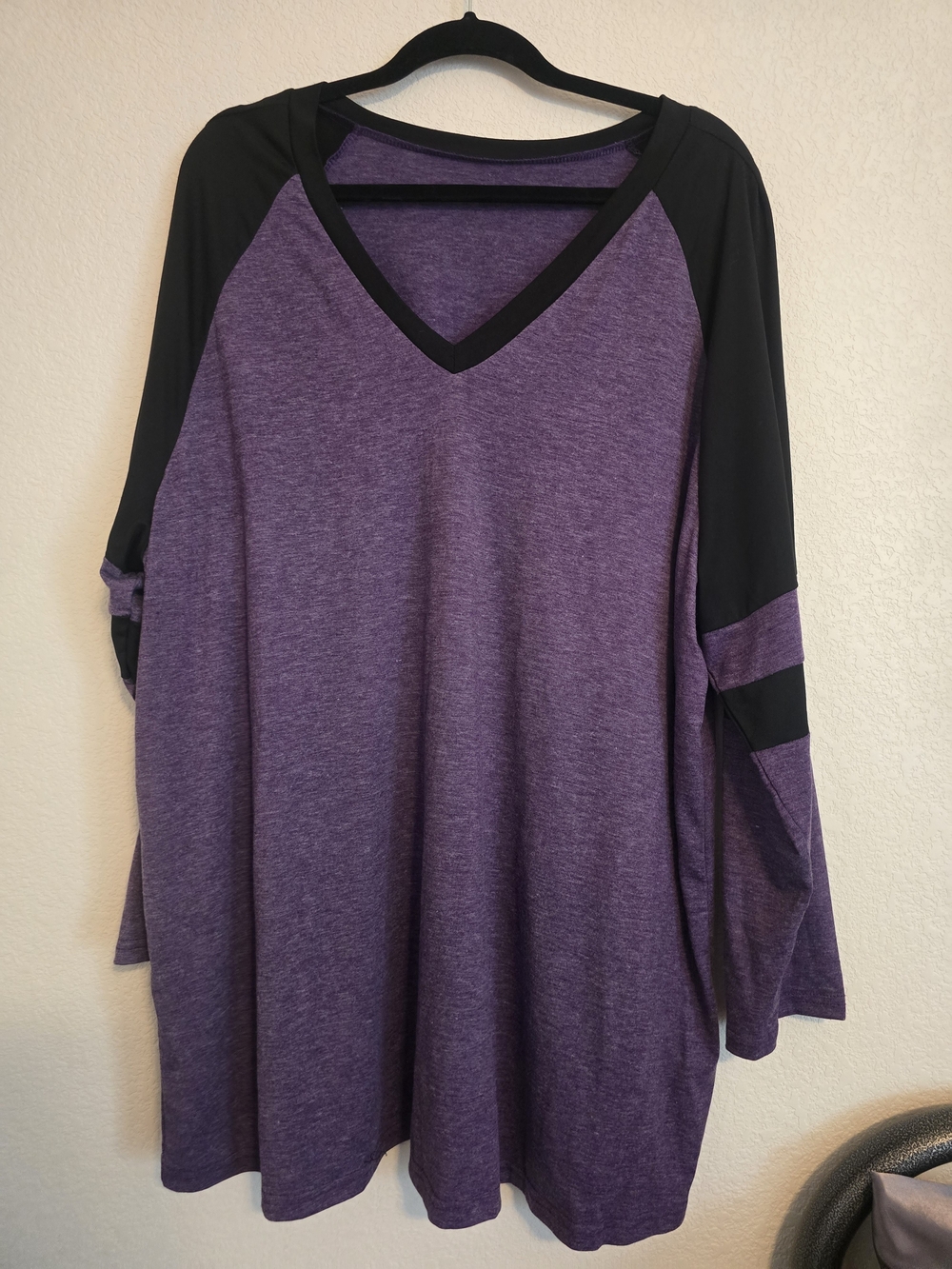 SHEIN Purple V-Neck Long Sleeve Raglan Top with Black Sleeves